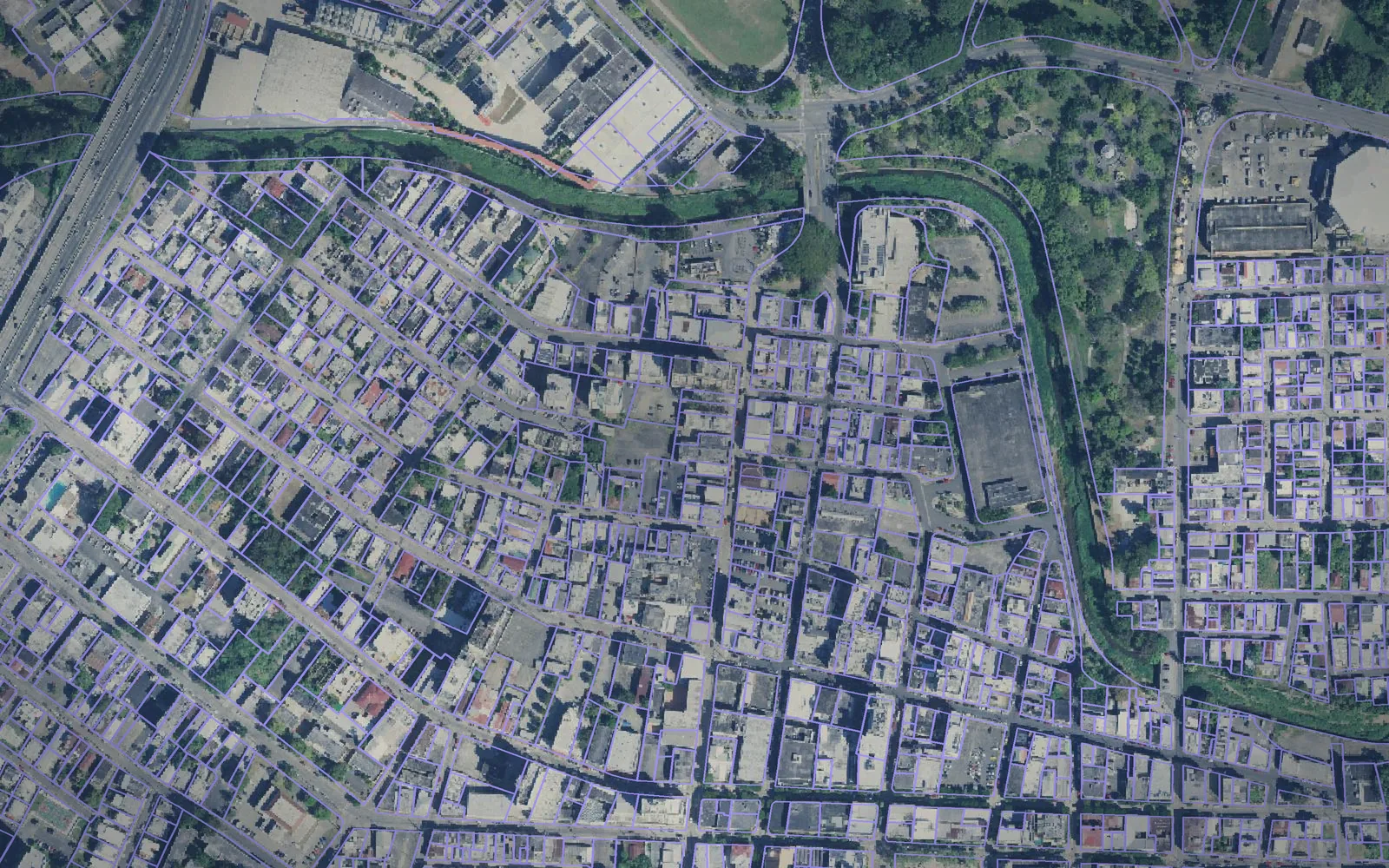 Parcel boundaries over aerial imagery of Mayagüez Municipio, Puerto Rico