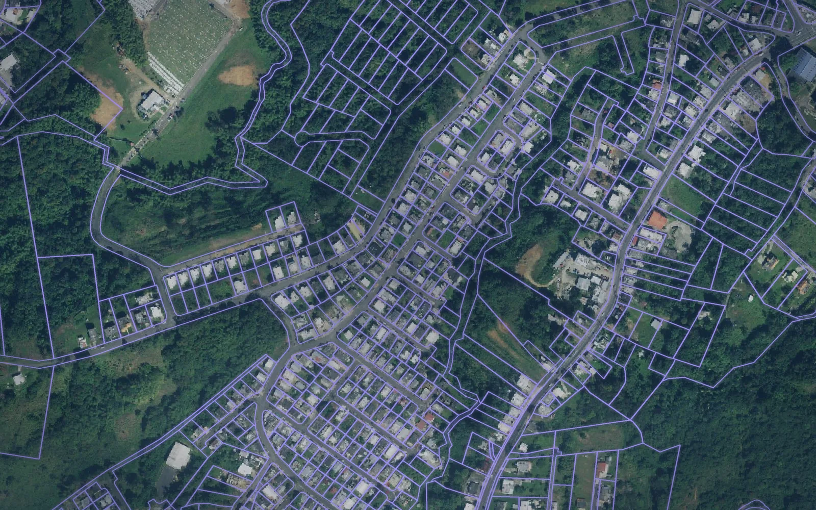 Parcel boundaries over aerial imagery of Moca Municipio, Puerto Rico