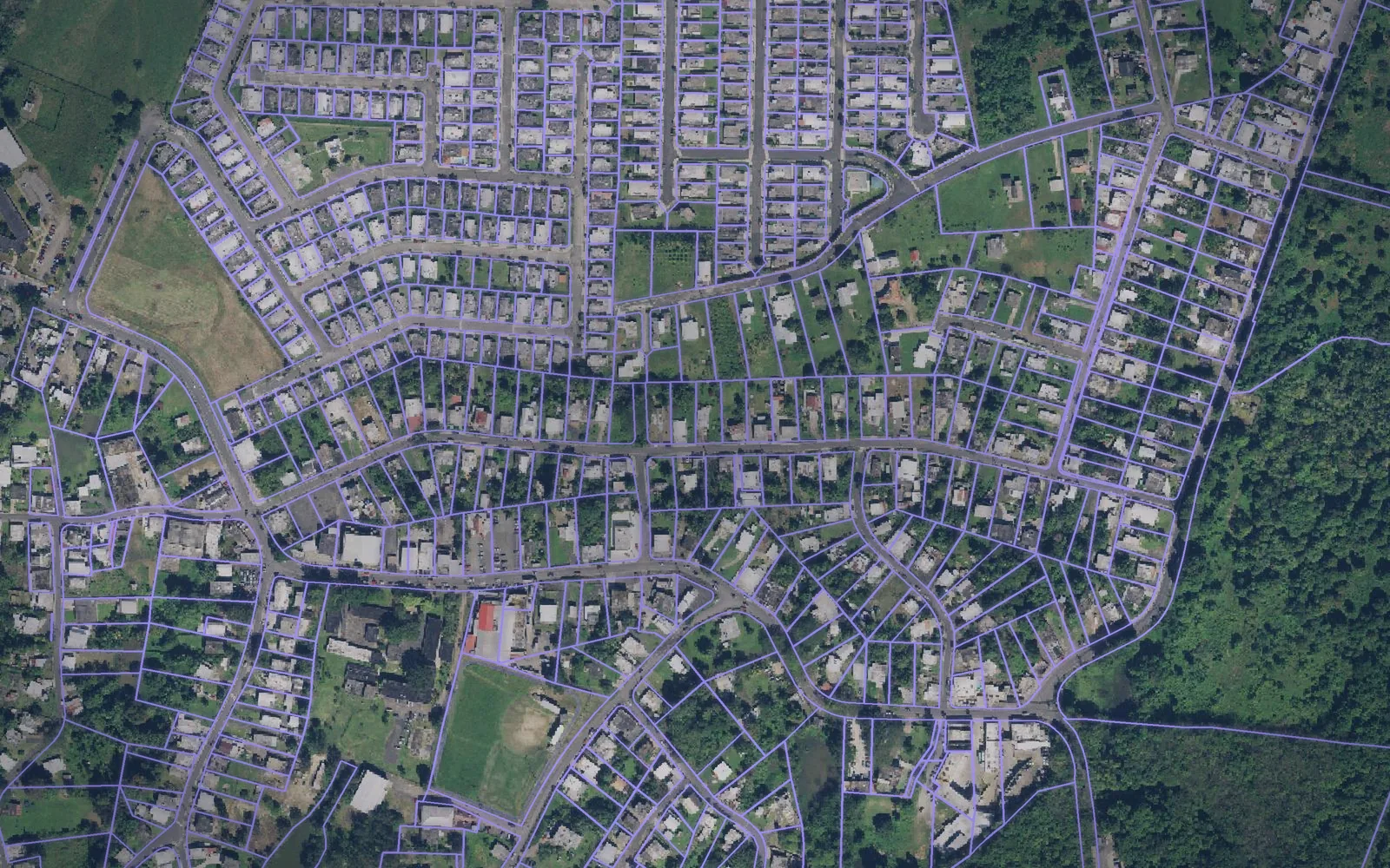 Parcel boundaries over aerial imagery of Morovis Municipio, Puerto Rico