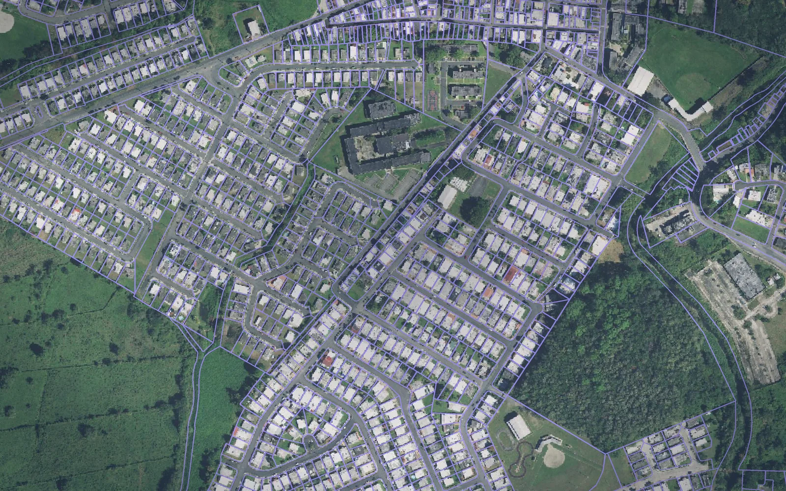 Parcel boundaries over aerial imagery of Naguabo Municipio, Puerto Rico