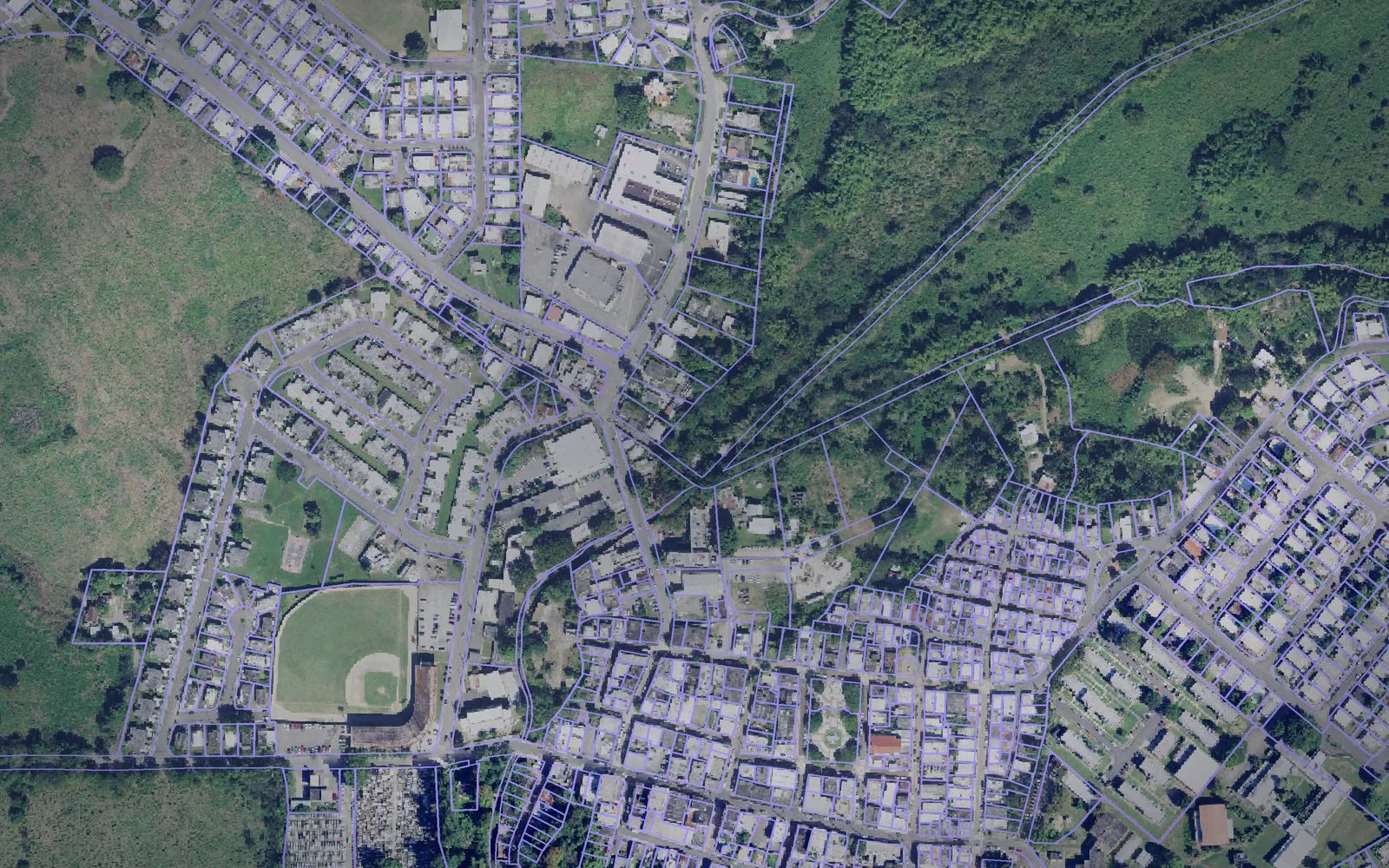 Parcel boundaries over aerial imagery of Patillas Municipio, Puerto Rico