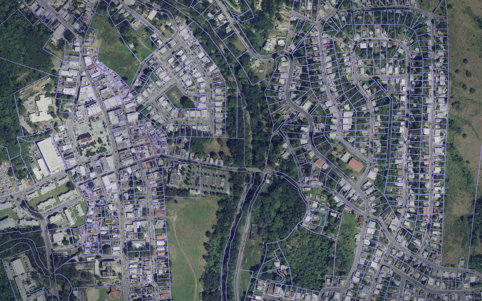 Parcel boundaries over aerial imagery of Peñuelas Municipio, Puerto Rico