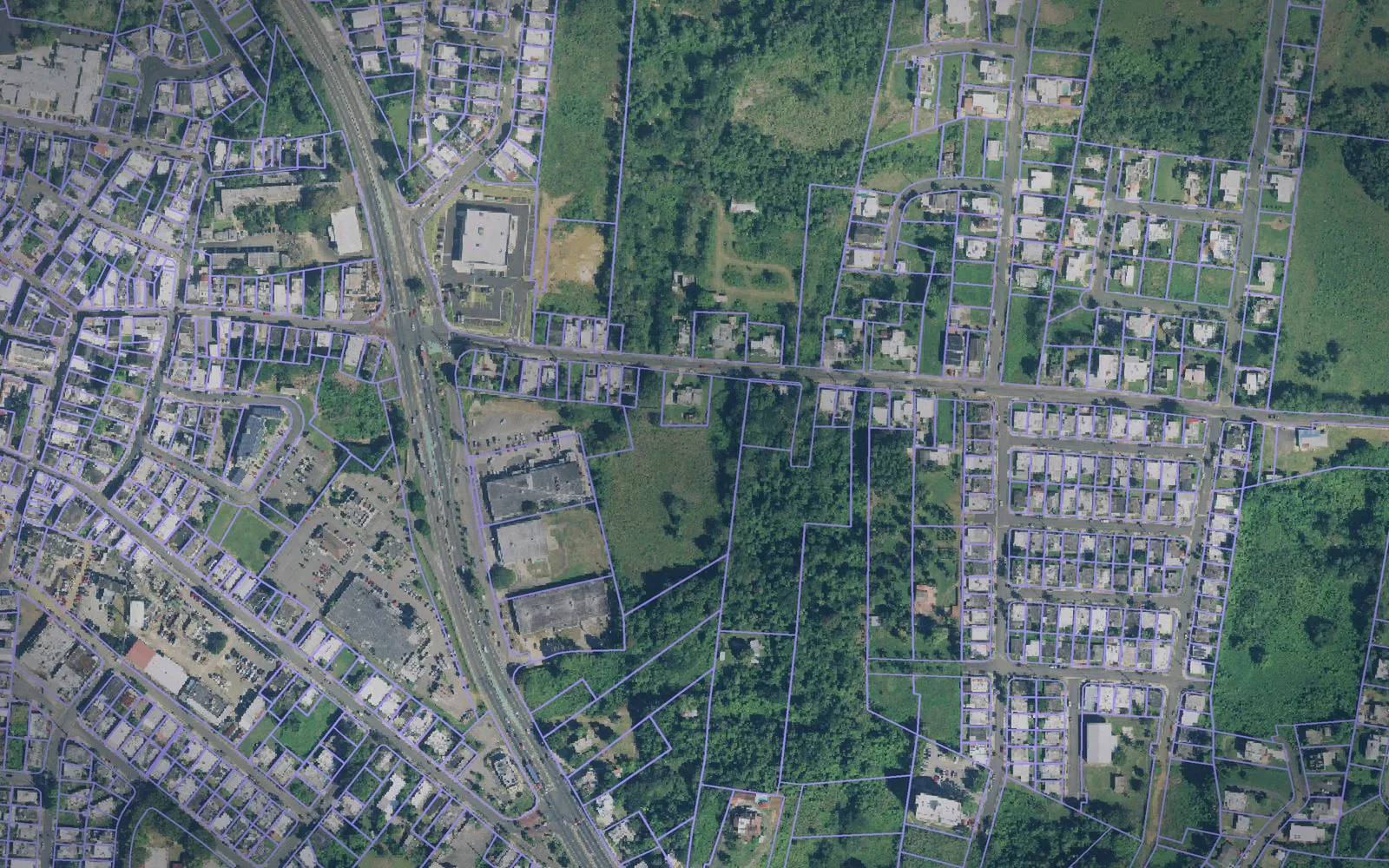 Parcel boundaries over aerial imagery of Quebradillas Municipio, Puerto Rico