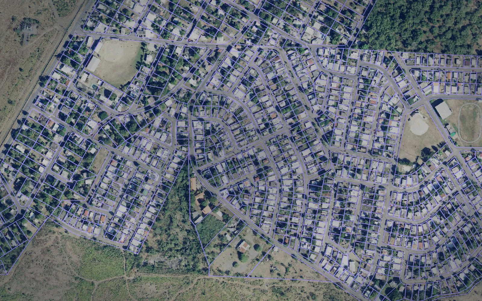 Parcel boundaries over aerial imagery of Salinas Municipio, Puerto Rico