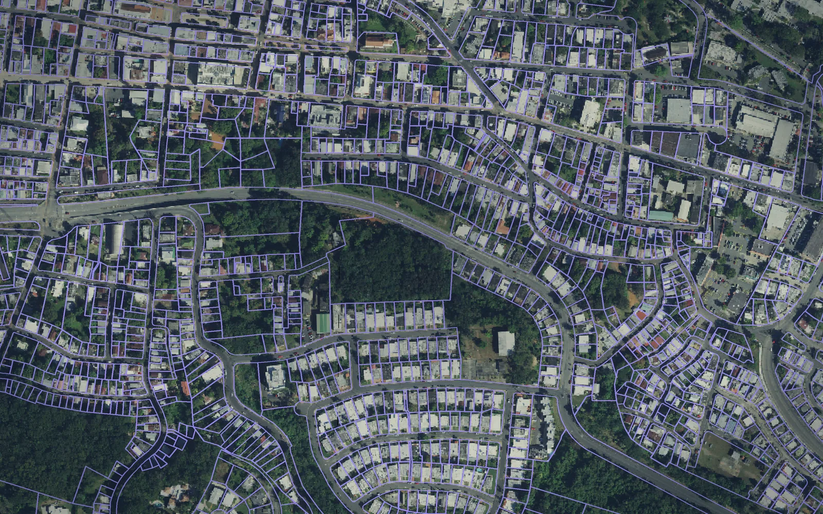 Parcel boundaries over aerial imagery of San Germán Municipio, Puerto Rico