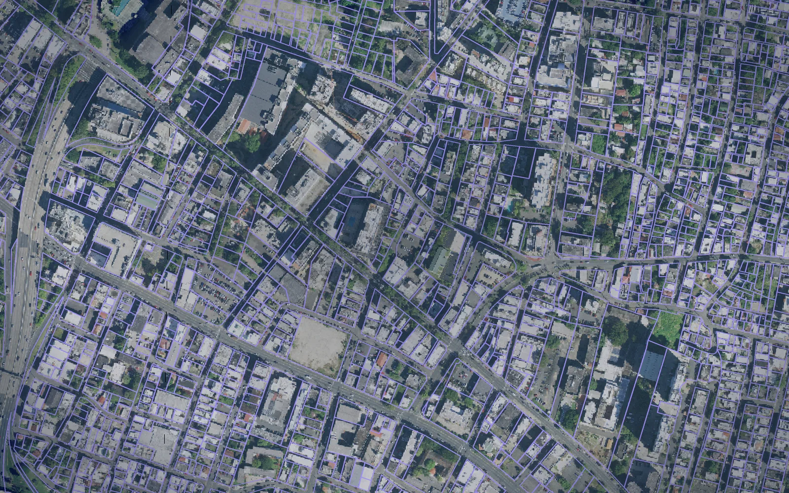 Parcel boundaries over aerial imagery of San Juan Municipio, Puerto Rico