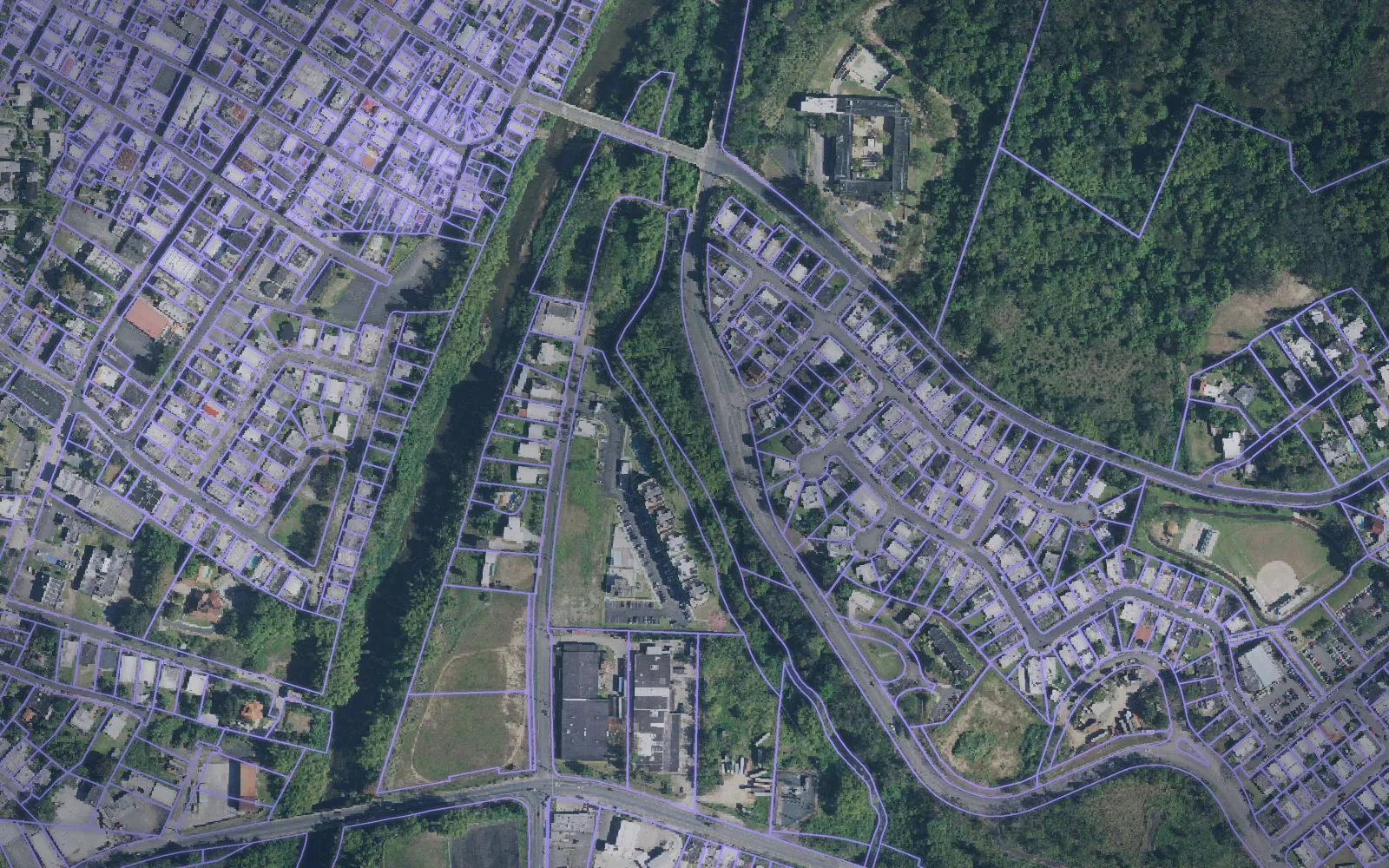 Parcel boundaries over aerial imagery of San Lorenzo Municipio, Puerto Rico
