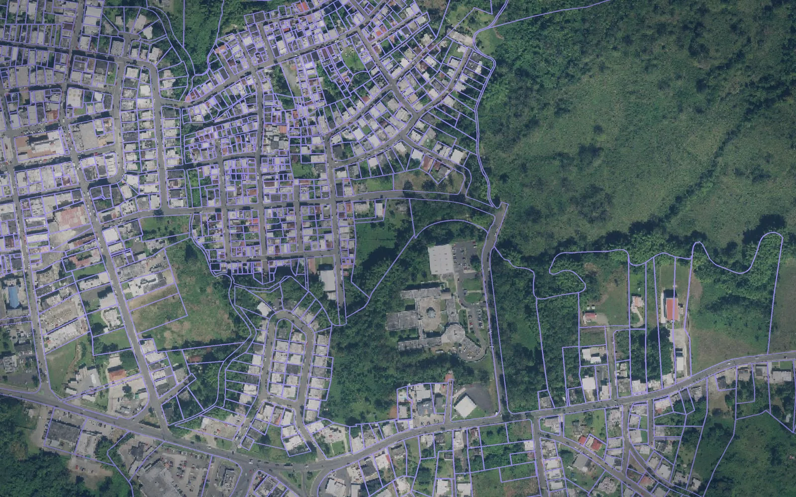 Parcel boundaries over aerial imagery of San Sebastián Municipio, Puerto Rico