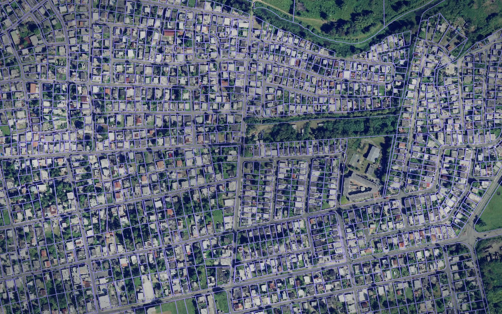 Parcel boundaries over aerial imagery of Toa Baja Municipio, Puerto Rico