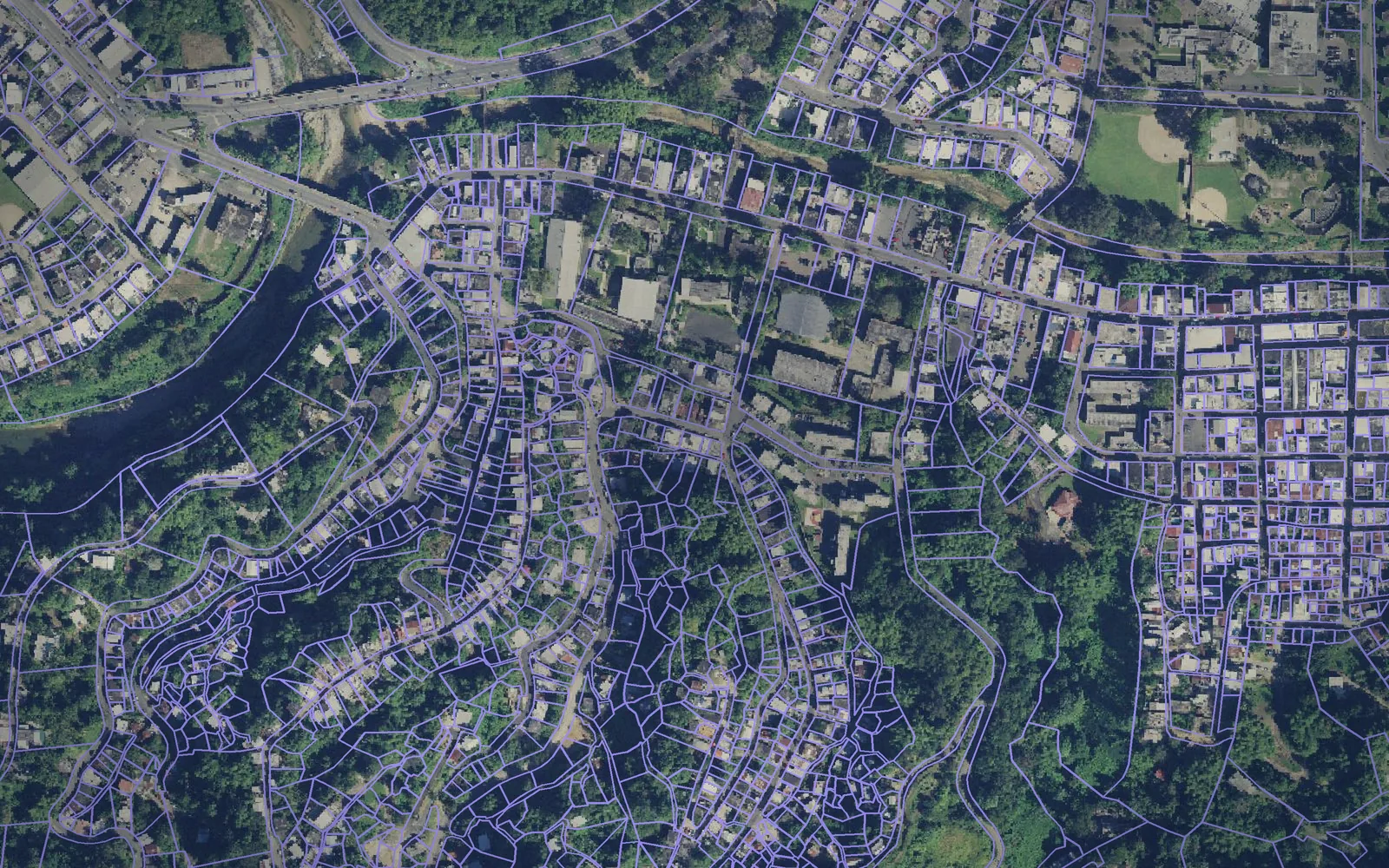 Parcel boundaries over aerial imagery of Utuado Municipio, Puerto Rico