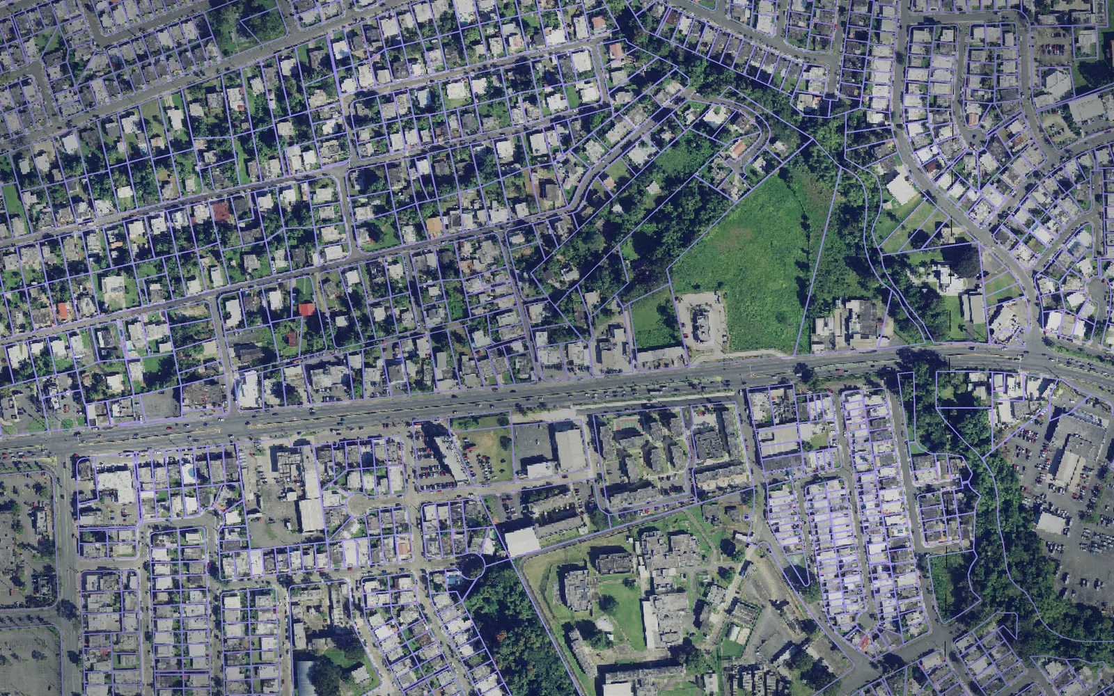 Parcel boundaries over aerial imagery of Vega Alta Municipio, Puerto Rico