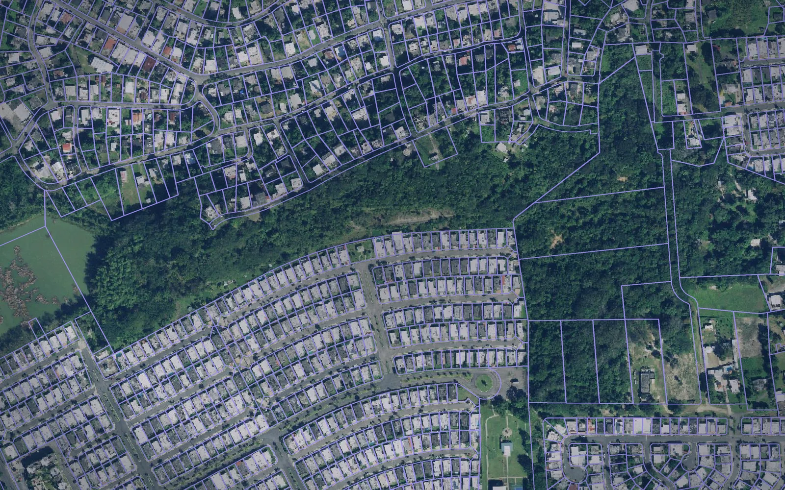 Parcel boundaries over aerial imagery of Vega Baja Municipio, Puerto Rico
