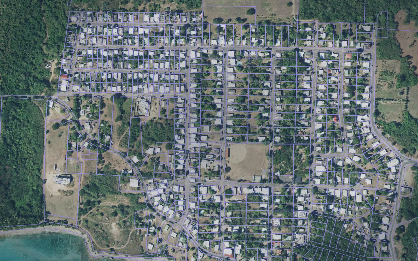 Parcel boundaries over aerial imagery of Vieques Municipio, Puerto Rico