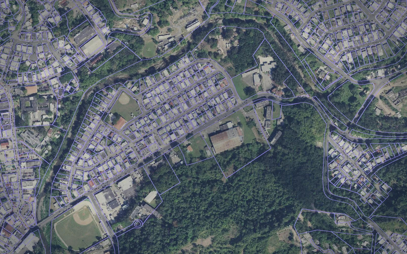 Parcel boundaries over aerial imagery of Villalba Municipio, Puerto Rico