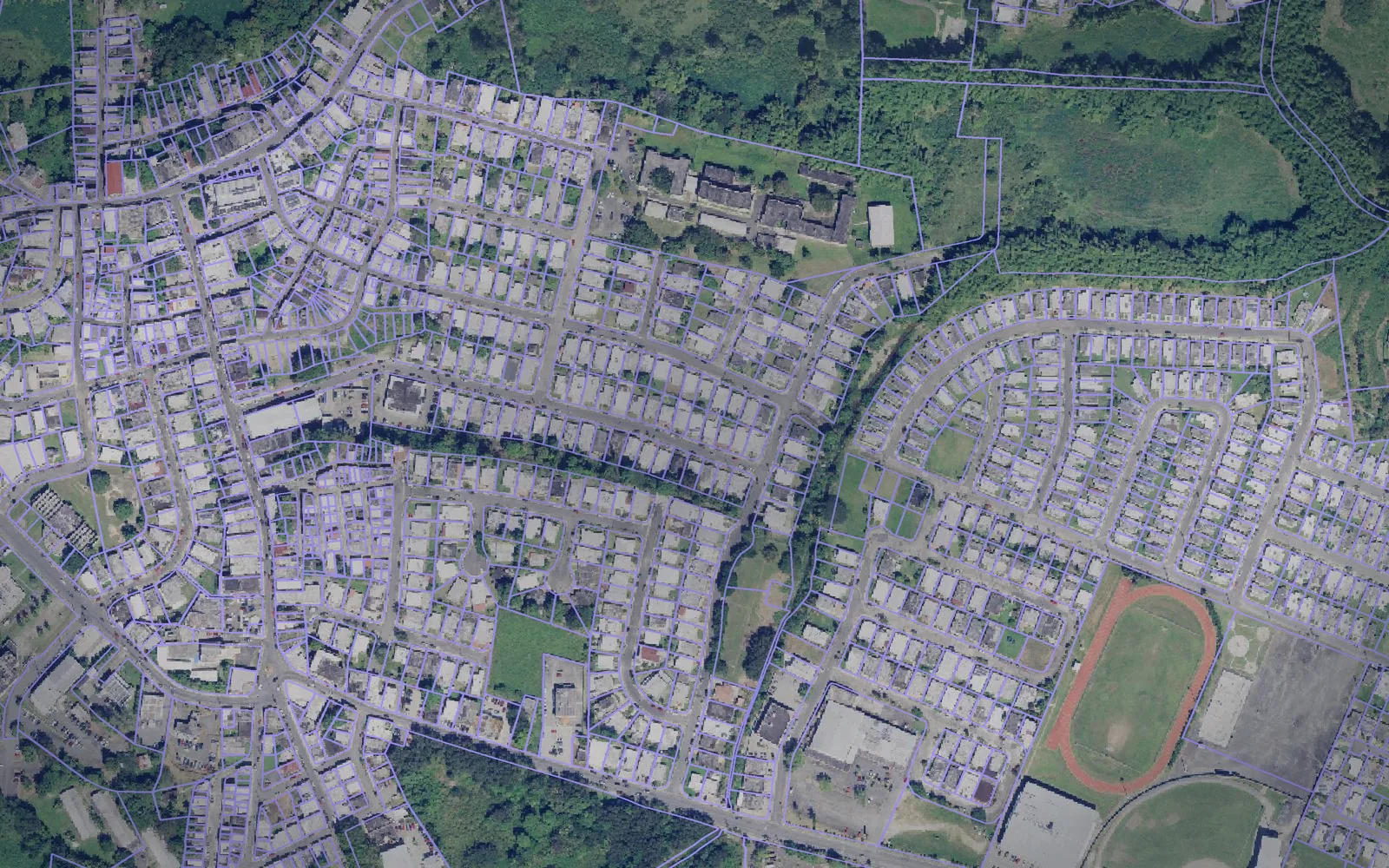 Parcel boundaries over aerial imagery of Yabucoa Municipio, Puerto Rico